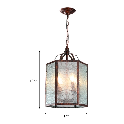 4 Bulbs Lantern Pendant Lamp Retro Antique Copper Frosted Glass Chandelier Light Fixture for Restaurant