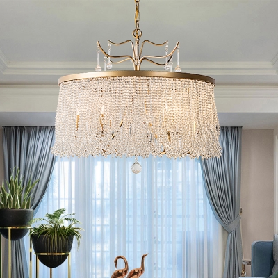 6/8 Lights Chandelier Light Fixture Circular Crystal Suspension Pendant in Gold for Living Room