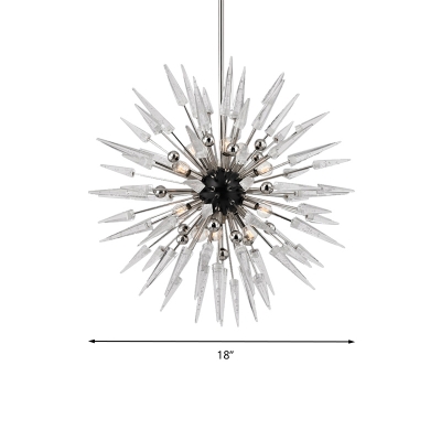 9-Bulb Living Room Chandelier Light Silver Pendant Lighting Fixture with Sputnik Clear K9 Crystal