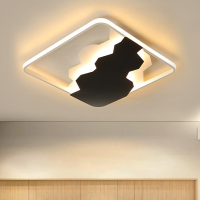 Acrylic Square Ceiling Light Fixture Modern Black LED Flush Mount Linting, Warm/White Light/Third Gear