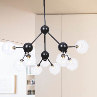 Amber/Clear/Smoke Gray Glass Ball Chandelier Lighting Industrial Style 3/9/12 Lights Hanging Fixture for Living Room, 13