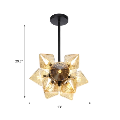 Amber Glass Diamond Pendant Chandelier Contemporary 9/12 Heads Ceiling Suspension Lamp