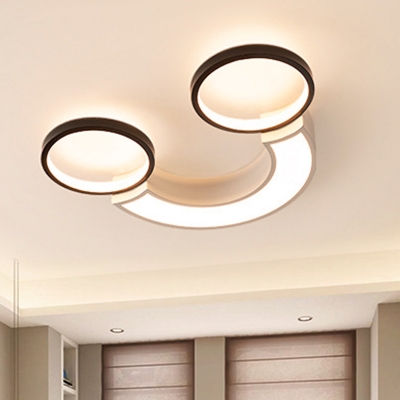 Arc Flush Mount Fixture Modern Acrylic Black-White LED Ceiling Lamp in White Light/Remote Control Stepless Dimming