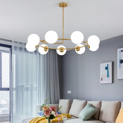 Ball Opal Frosted Glass Chandelier Lighting Modernism 9 Heads Gold Hanging Light Fixture