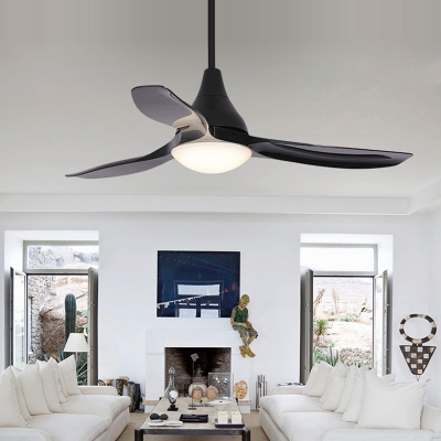 Black Dome Ceiling Fan Minimal Acrylic LED Bedroom Semi Flush Light Fixture, Remote Control/Remote and Wall Control/Frequency Conversion