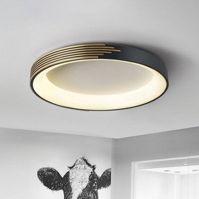 Black Drum Ceiling Light Modernism Metal LED Flush Mount Light Fixture, 12