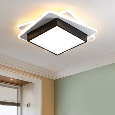 Black Square Ceiling Lighting Minimalist Acrylic LED Flush Mount Light in Warm/White Light