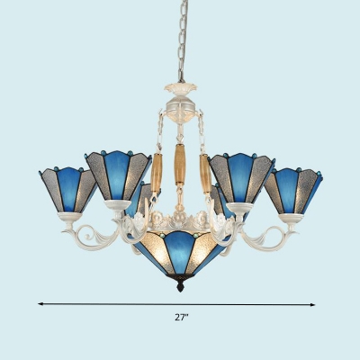 Blue 3/5/8 Bulbs Chandelier Pendant Light Mediterranean Cut Glass Tapered Suspension Lamp for Living Room