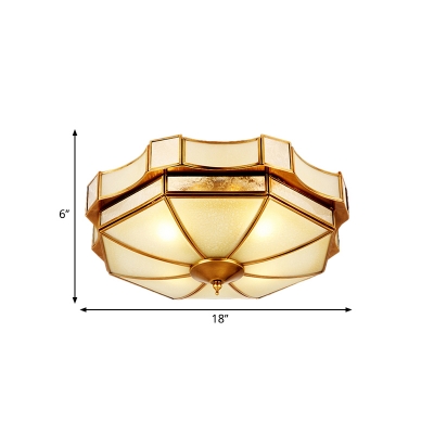 Bowl Curved Frosted Glass Flush Mount Lamp Classic 3/4 Lights Bedroom Ceiling Mounted Fixture in Brass, 14