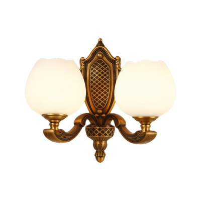 Bowl Living Room Wall Light Sconce Traditional Style White Glass 1/2-Head Brass Finish Wall Lamp