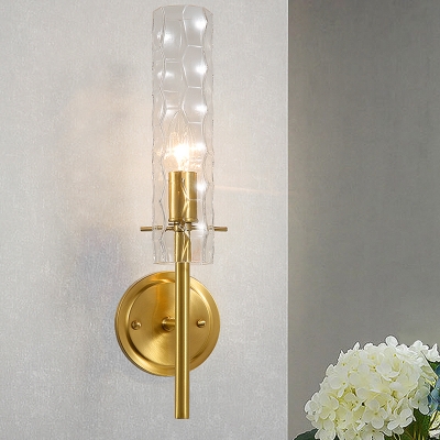 Brass Cylindrical Wall Lamp Modernism 1 Head Dimpled Blown Glass Sconce Light Fixture