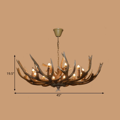 Brown Branch Pendant Chandelier Cottage Resin 6/8/12 Heads Hanging Ceiling Light with Adjustable Metal Chain