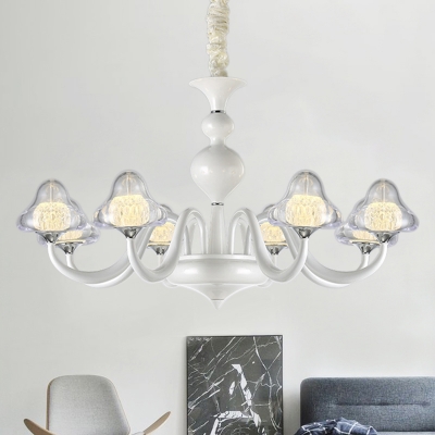 Clear Glass Triangle Chandelier Lighting Modernist Style 6/8 Lights White Finish Hanging Lamp for Dining Room