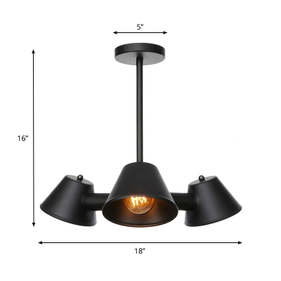 Conic Metal Hanging Chandelier Light Industrial Style 3 Heads Black Finish Pendant Lamp for Dining Room
