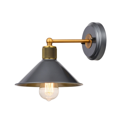 Conical Balcony Wall Lighting Metal 1 Light Industrial Style Wall Sconce Lamp in Black and Gold