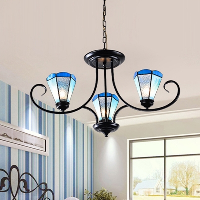 Conical Pendant Chandelier 3/6/8 Heads Handcrafted Art Glass Mediterranean Ceiling Suspension Lamp in Blue, 18