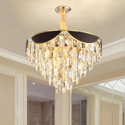 Contemporary Conical Pendant Chandelier Crystal 6 Heads Ceiling Hanging Light in Black