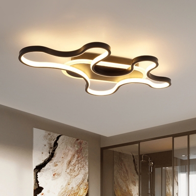 Curved Acrylic Flush Light Fixture Contemporary Black LED Ceiling Lighting in Warm/White Light