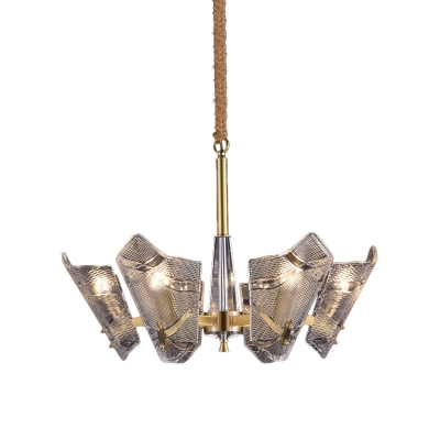 Curved Living Room Chandelier Lamp Clear Lattice Glass 6 Bulbs LED Modern Drop Pendant
