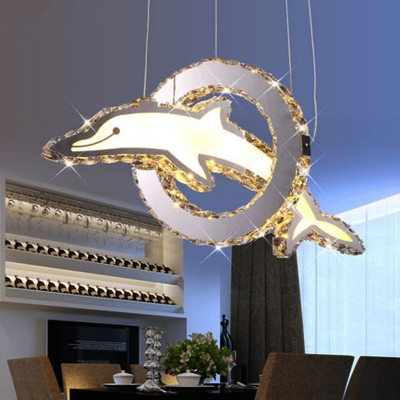 Dolphin Chandelier Lamp Modernist Cut Crystal LED Chrome Ceiling Hanging Light in White/Warm/Neutral Light