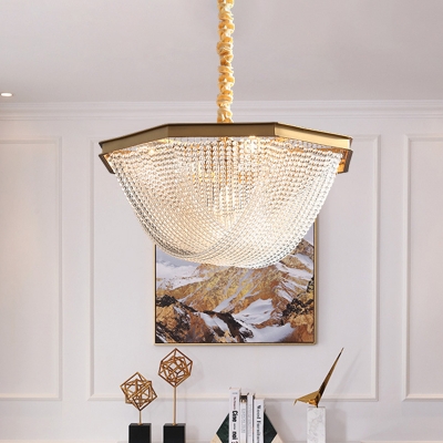 Dome Crystal Strand Chandelier Light Fixture Postmodern 4/6 Heads Gold Hanging Ceiling Light