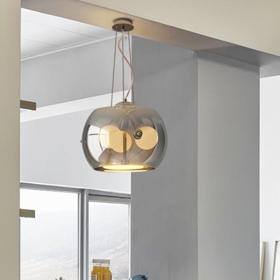 Drum Chandelier Light Contemporary Smoked Glass 3 Heads Dining Room Ceiling Suspension Lamp