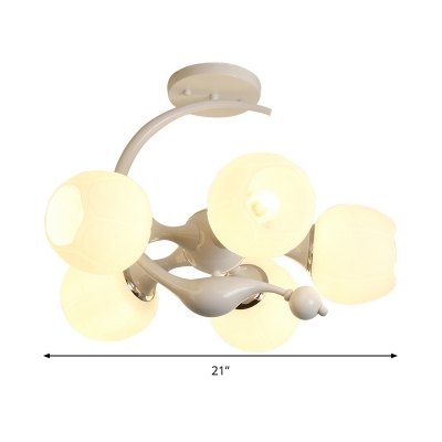 Flower Shade Chandelier Light Fixture Modern Style White Glass 5 Heads Dining Room Hanging Lamp