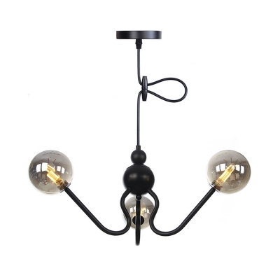 Global Chandelier Lighting Fixture Industrial Amber/Clear/Smoke Gray 3 Lights Indoor Ceiling Lamp in Black/Chrome Finish