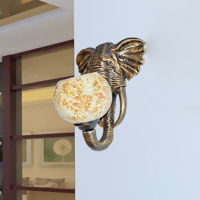 Globe Sconce Baroque Stylish Stained Art Glass 1 Light White/Pink/Yellow Wall Mount Light Fixture with Elephant Head Deco