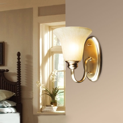 Golden Gooseneck Wall Lighting Vintage Style Metal 1 Light Corridor Wall Mount Lamp with White Glass Bell Shade