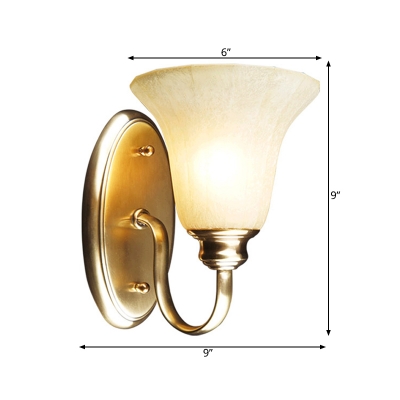 Golden Gooseneck Wall Lighting Vintage Style Metal 1 Light Corridor Wall Mount Lamp with White Glass Bell Shade