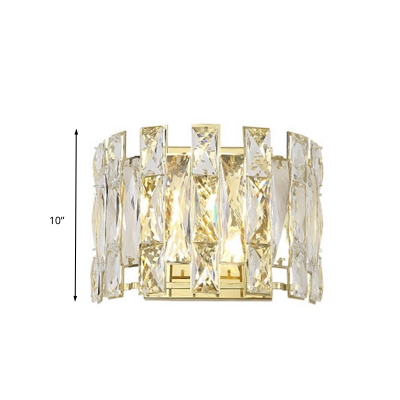 Half Cylinder Bedroom Wall Sconce Traditional Clear Crystal Glass 2 Heads LED Wall Lighting Fixture, 7.5