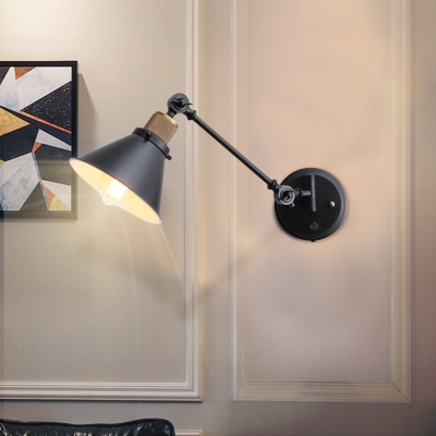 Industrial Cone Wall Lamp Fixture 1 Light Metal Sconce Light Fixture in Black for Bedroom