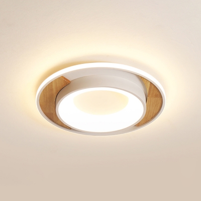 LED Bedroom Flush Light Minimalist White Ceiling Mounted Light with Drum Acrylic Shade, 16