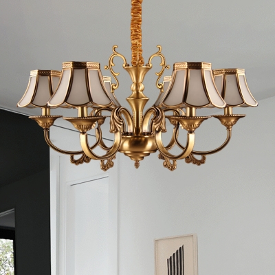 Metal Armed Chandelier Lighting Colony 3/5/6 Bulbs Hanging Light Fixture in Gold with Frosted Glass Shade