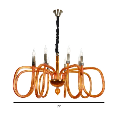 Metal Candle Chandelier Lighting Traditional 6/8 Heads Ceiling Suspension Lamp in Orange