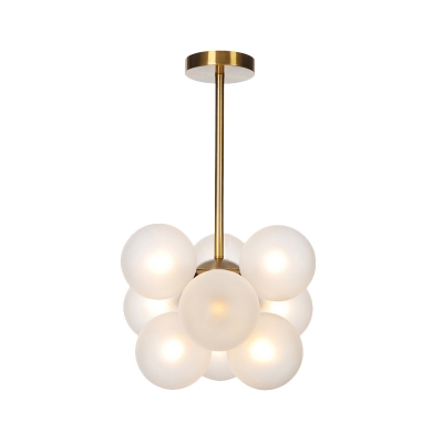 Modernist Spherical Amber/Frosted White Glass Pendant Chandelier 9 Bulbs Hanging Light Fixture
