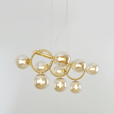 Modernist Spherical Island Lamp Cognac Glass 9 Head Living Room Hanging Pendant Light