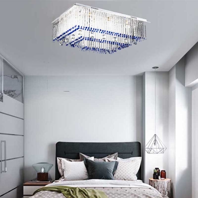 Rectangle Flush Mount Contemporary Crystal Ball 12 Bulbs Stainless-Steel Ceiling Mounted Light