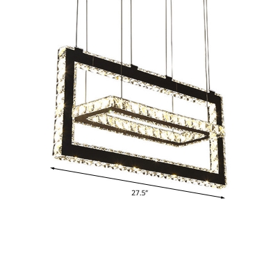 Rectangle K9 Crystal Chandelier Light Fixture Simple Stainless-Steel LED Hanging Ceiling Light in Warm/White/3 Color Light