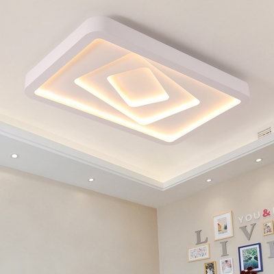 Rectangle Living Room Flushmount Lighting White Acrylic LED Contemporary Ceiling Light Fixture in Warm/3 Color Light