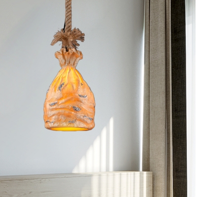 Resin Money Sack Pendant Light Traditional 1 Bulb Dark Brown/Beige Ceiling Suspension Lamp