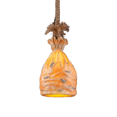 Resin Money Sack Pendant Light Traditional 1 Bulb Dark Brown/Beige Ceiling Suspension Lamp