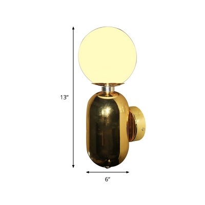 Round Sconce Lighting Modernism Opal Glass 1 Head Gold Wall Mount Light Fixture, 6