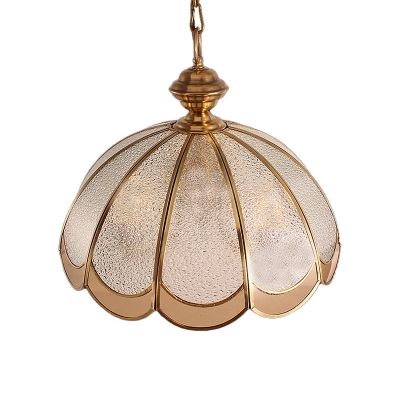 Seeded Glass Scalloped Chandelier Light Fixture Colonialist 3 Lights Dining Room Ceiling Pendant in Gold