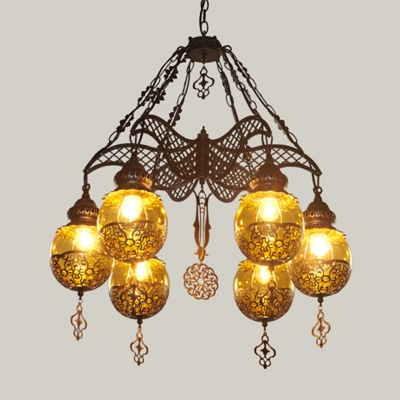 Sphere Yellow Glass Chandelier Lighting Moroccan 3/6/8 Lights Dining Room Ceiling Lamp