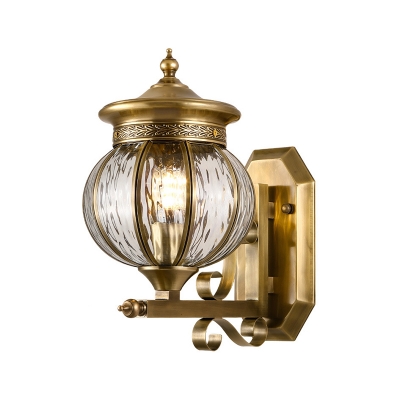 Spherical Metal Wall Sconce Traditional Gold 1 Bulb Foyer Wall Mounted Light Fixture