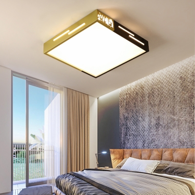 Square Ceiling Lamp Modern Metal Black and Gold LED Flush Mount Lamp in Warm/White Light