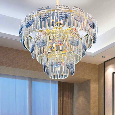 Tiers Hanging Light Kit Simple Style Clear Rectangular-Cut Crystal 5/10 Heads Chandelier Lamp