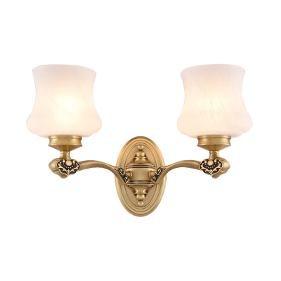 Traditional Style Bell Sconce Light Fixture 1/2-Light Milky Glass Wall Light Fixture in Brass for Bedroom